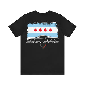 Chicago Corvettes Front Flag tee - C8 Black Flag - Arctic White