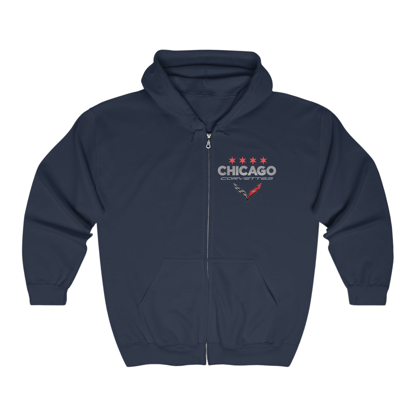 Chicago Corvettes - Graphic Zip Hoodie - Time-Traveling C7 ZR1 at the Drive-In