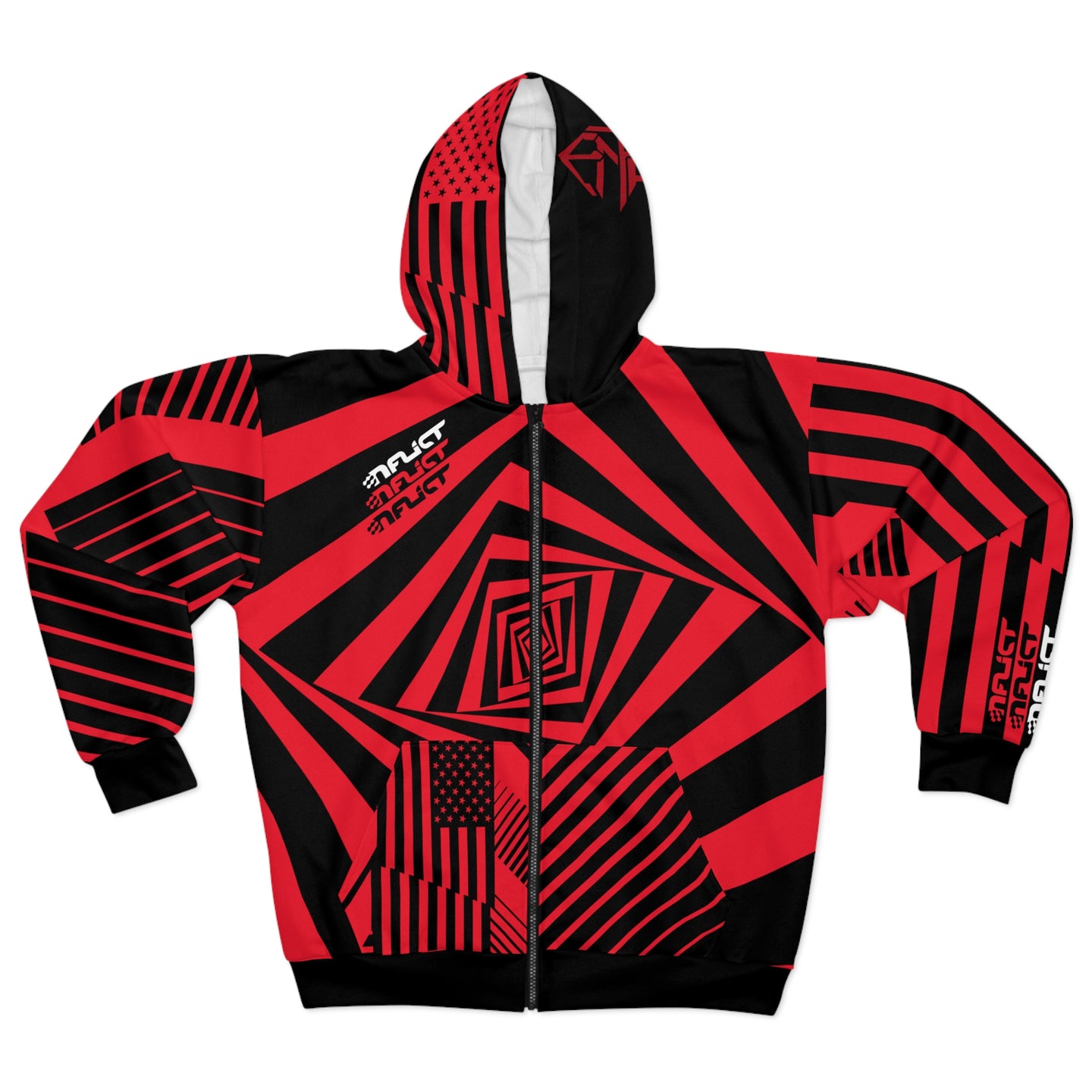 ENFLICT - Black and Red Lines - All-Over-Print - ZIP HOODIE