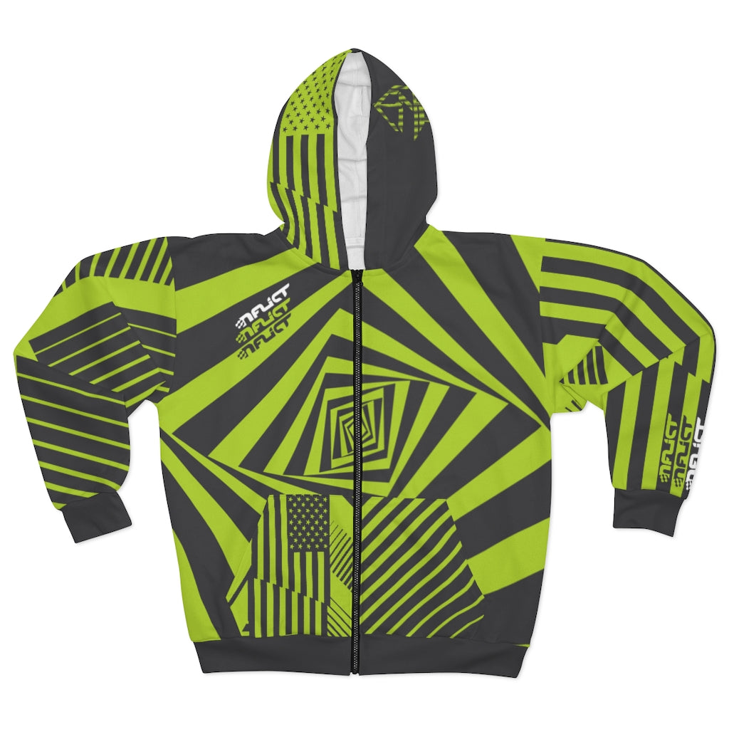ENFLICT - Green and Gray Lines - All-Over-Print - ZIP HOODIE